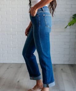 Campbell High Rise Center Seam Detail Straight Jeans - Fashion Are Us 