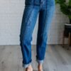 Campbell High Rise Center Seam Detail Straight Jeans - Fashion Are Us