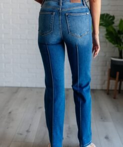 Campbell High Rise Center Seam Detail Straight Jeans - Fashion Are Us