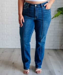 Campbell High Rise Center Seam Detail Straight Jeans - Fashion Are Us 