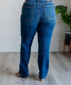 Campbell High Rise Center Seam Detail Straight Jeans - Fashion Are Us 