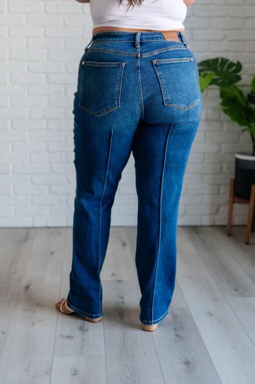 Campbell High Rise Center Seam Detail Straight Jeans - Fashion Are Us