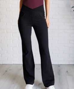 Building Habits Twill Flared Crossover Waist Pant in Black Ave Shops