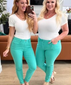 Bridgette High Rise Garment Dyed Slim Jeans in Aquamarine - Fashion Are Us 