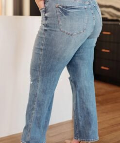 Bree High Rise Control Top Distressed Straight Jeans - Fashion Are Us, LLC