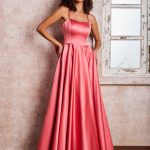 Square Neck Spaghetti Straps Satin Dresses with Bow Watermelon